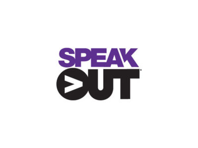 Speak Out purple and black logo