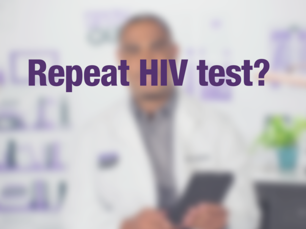 Graphic with text "Repeat HIV test?" with doctor in background