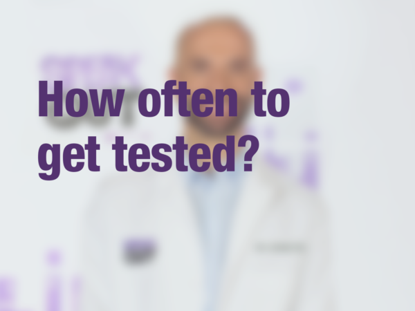 Graphic with text "How often to get tested?" with doctor in background