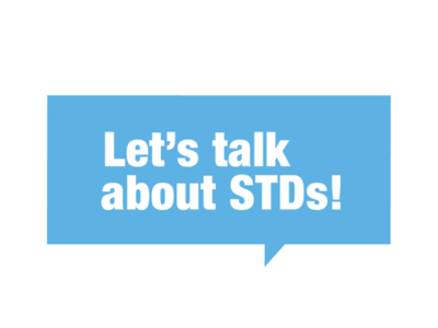 Let's Talk About STDs! written in white in a light blue speech bubble